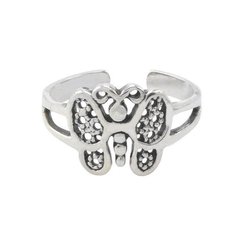 Sterling Silver Toe Ring Ornate Butterfly Adjustable - Jewelryland.com