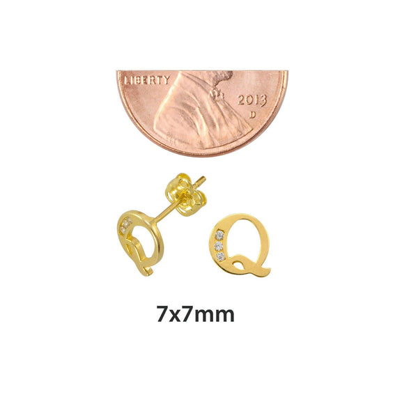 10k Yellow Gold Initial Stud Earrings Letter Q | Jewelryland.com