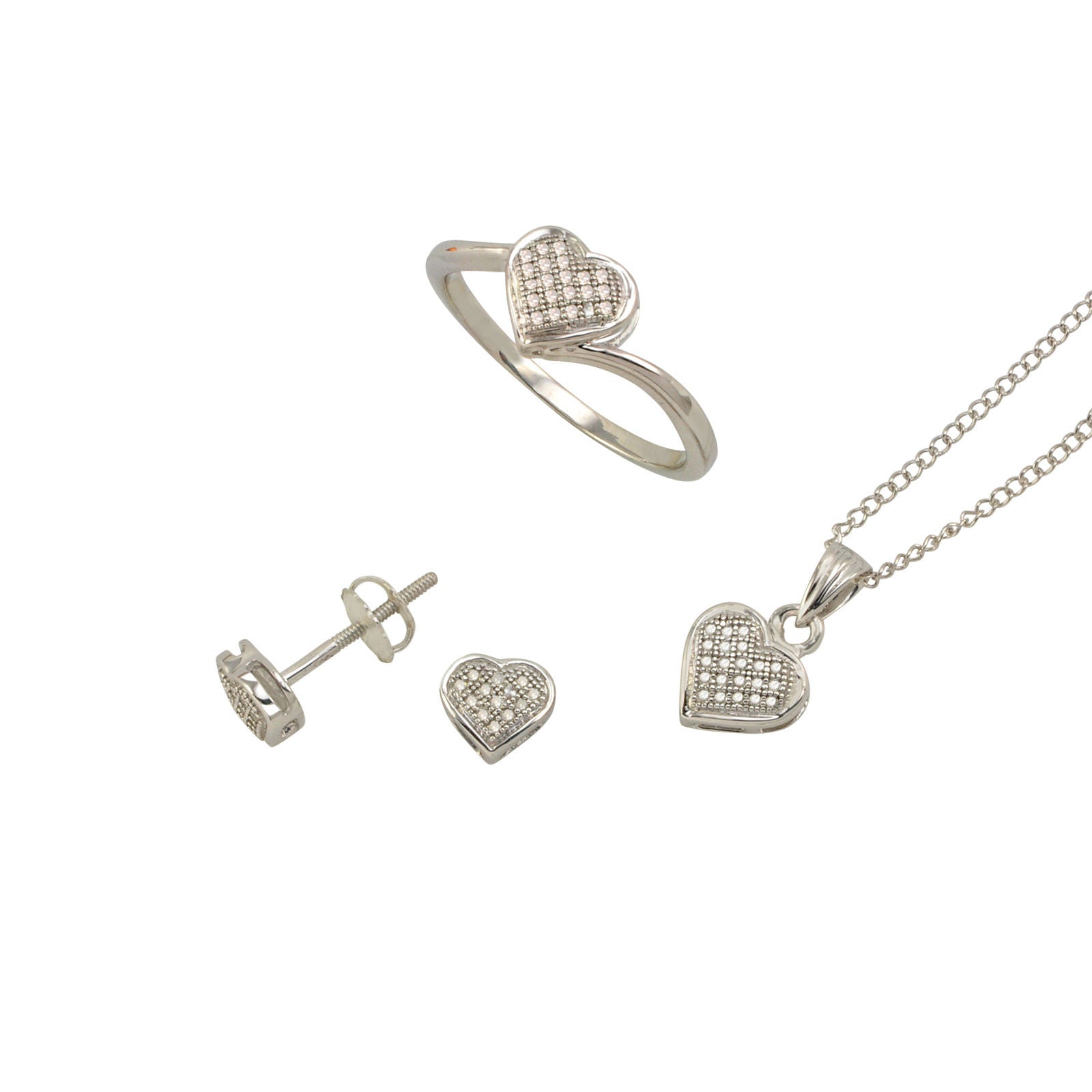 Diamond heart earrings online and necklace set