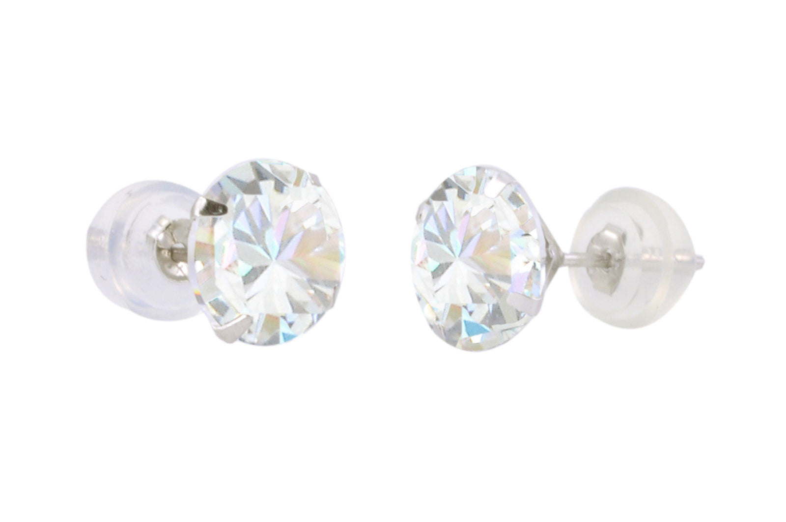 14k White Gold Round CZ Cubic Zirconia Stud Earrings with Safety