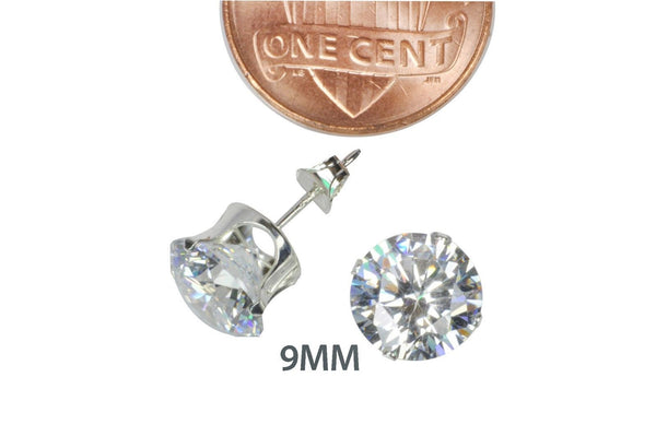 Men's Polished Steel 9MM Clear Round CZ Post Stud Earrings - Gemologica, A  Fine Online Jewelry Store