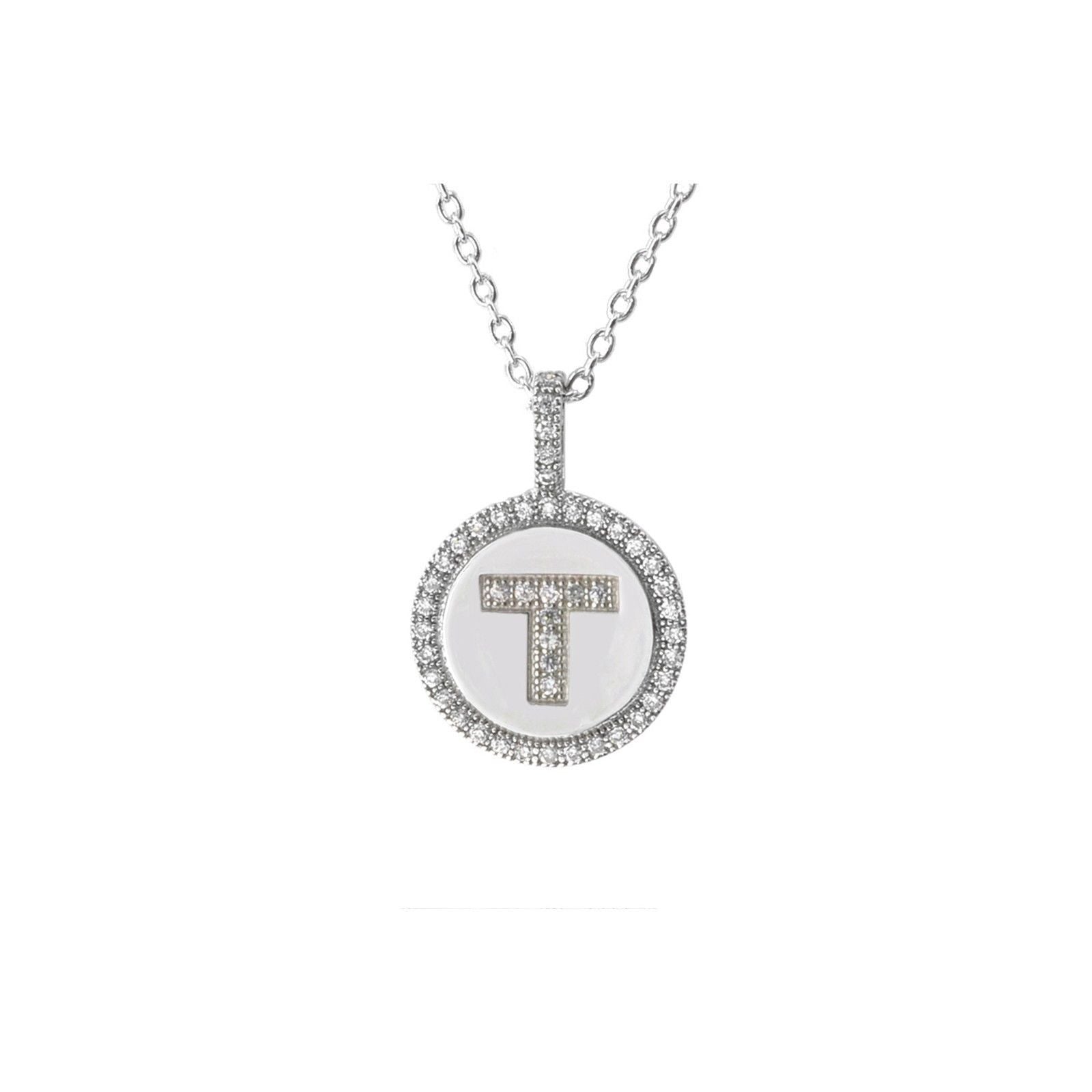 Initial Pendant Alphabet Jewelry CZ Sterling Silver Letters A to Z