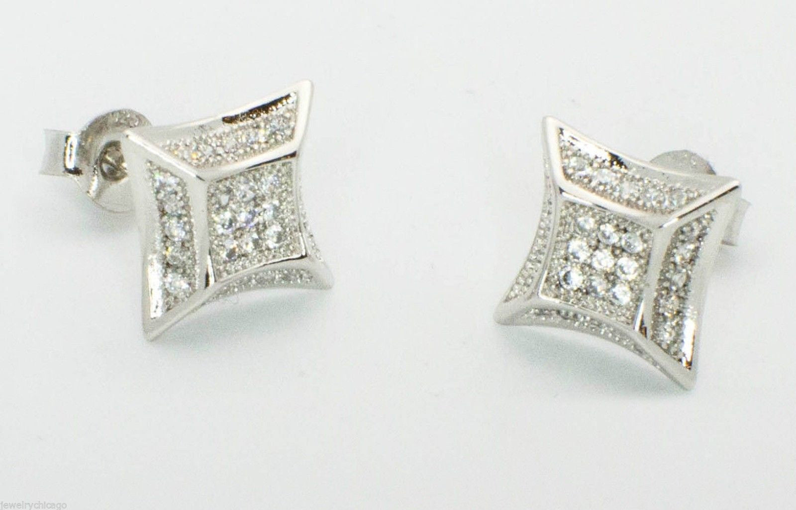 Sterling Silver Hip Hop Stud Earrings 10mm Micropave CZ Raised