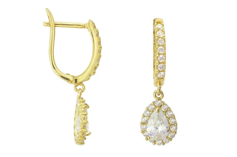 14k Yellow Gold Leverback Earrings Snap Closure Teardrop Dangle Cubic Zirconia - Jewelryland.com