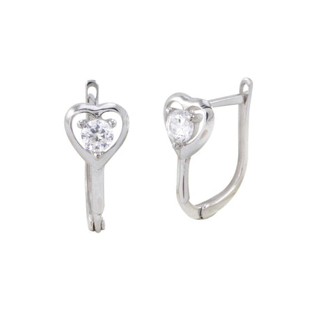 Clear Heart Leverback Earrings 14k White Gold Cubic Zirconia - Jewelryland.com