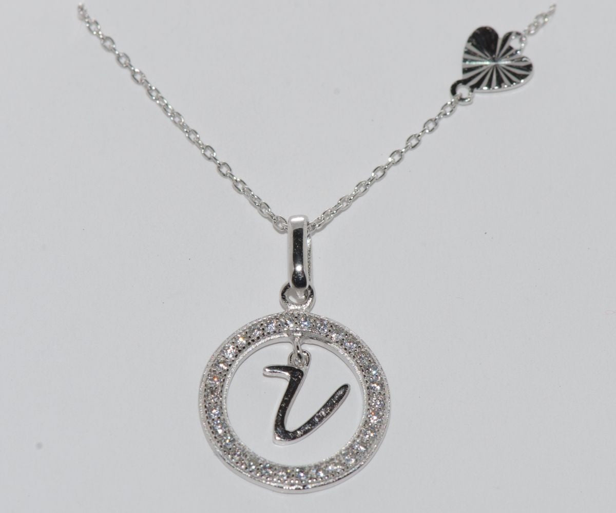 Silver Initial V Necklace