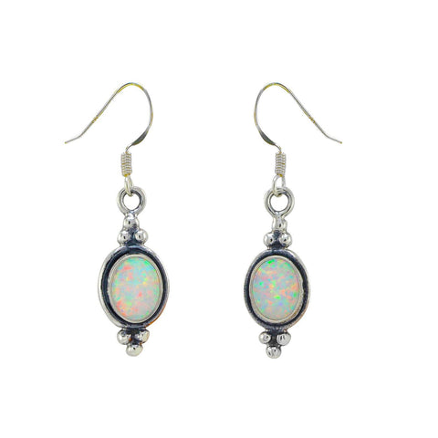 White Opal Gemstone Oval Dangle Earrings Sterling Silver 37mm x 10mm - Jewelryland.com