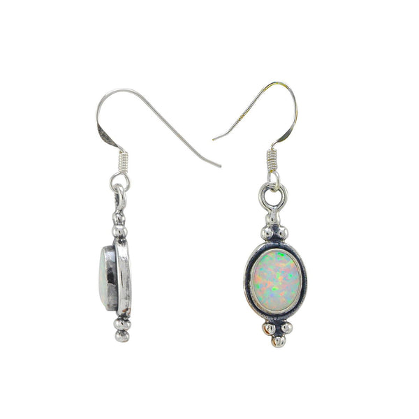 White Opal Gemstone Oval Dangle Earrings Sterling Silver 37mm x 10mm - Jewelryland.com