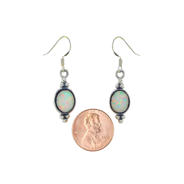 White Opal Gemstone Oval Dangle Earrings Sterling Silver 37mm x 10mm - Jewelryland.com