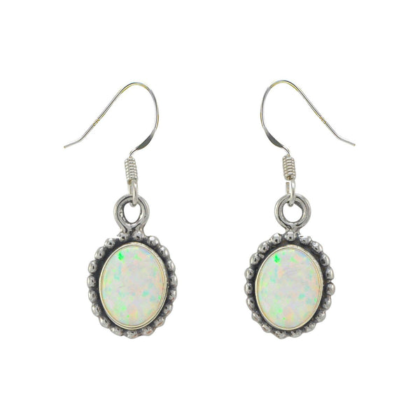 Opal Gemstone Dangle Earrings Sterling Silver White Color Oval 32mm x 10mm - Jewelryland.com