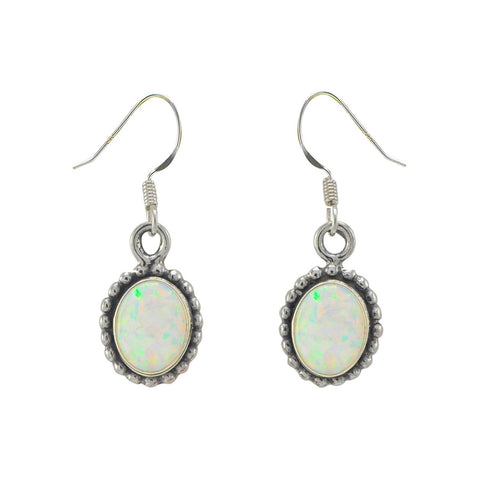 Opal Gemstone Dangle Earrings Sterling Silver White Color Oval 32mm x 10mm - Jewelryland.com