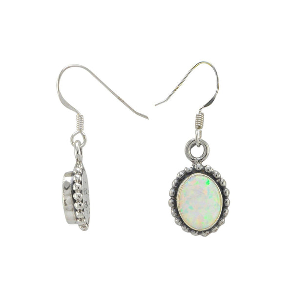 Opal Gemstone Dangle Earrings Sterling Silver White Color Oval 32mm x 10mm - Jewelryland.com