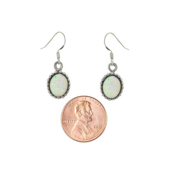 Opal Gemstone Dangle Earrings Sterling Silver White Color Oval 32mm x 10mm - Jewelryland.com