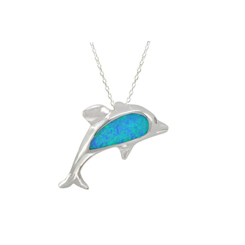 Opal Dolphin Necklace 925 Sterling Silver 18 Inch Chain - Jewelryland.com