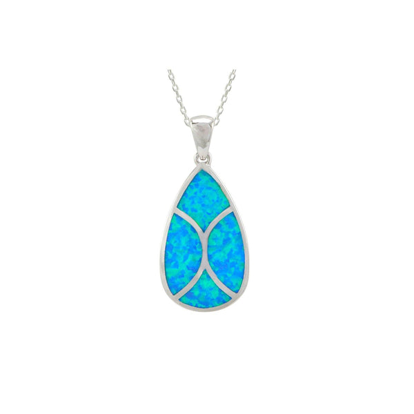 Opal Teardrop Pendant Necklace 925 Sterling Silver 18 Inch Chain - Jewelryland.com