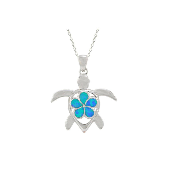 925 Sterling Silver Opal Turtle Pendant Necklace 18 Inch Chain - Jewelryland.com