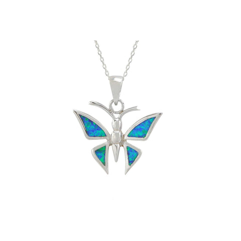 Opal Butterfly Necklace 925 Sterling Silver 18 Inch Chain - Jewelryland.com
