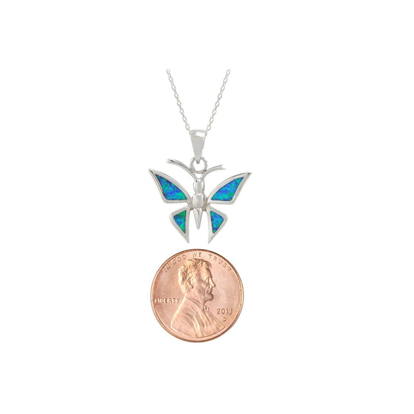 Opal Butterfly Necklace 925 Sterling Silver 18 Inch Chain - Jewelryland.com