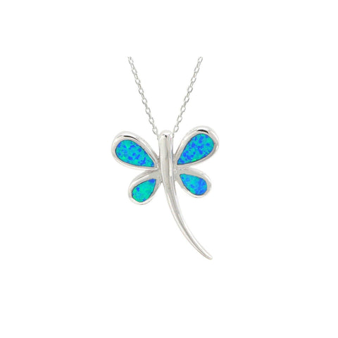 Opal Dragonfly Necklace 925 Sterling Silver 18 Inch Chain - Jewelryland.com