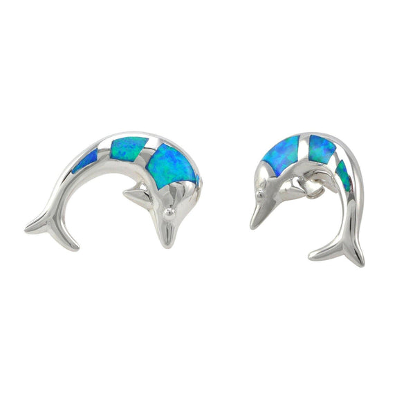 Opal Jumping Dolphin Stud Earrings 925 Sterling Silver 23mm x 17mm - Jewelryland.com