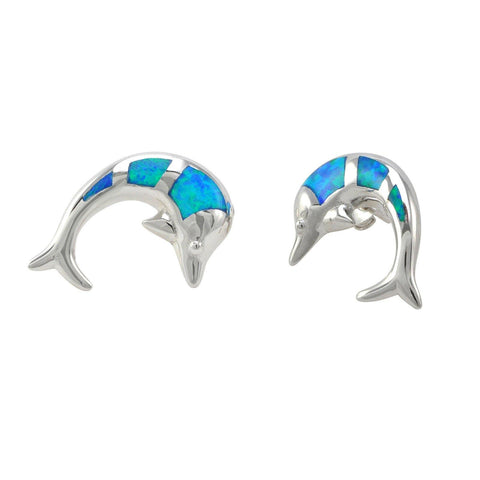 Opal Jumping Dolphin Stud Earrings 925 Sterling Silver 23mm x 17mm - Jewelryland.com