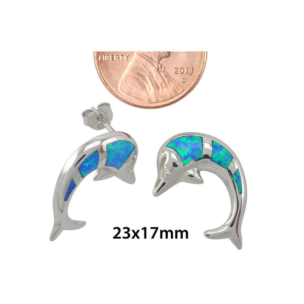 Opal Jumping Dolphin Stud Earrings 925 Sterling Silver 23mm x 17mm - Jewelryland.com
