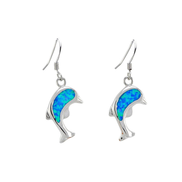 Opal Jumping Dolphin Dangle Earrings 925 Sterling Silver 36mm x 14mm - Jewelryland.com