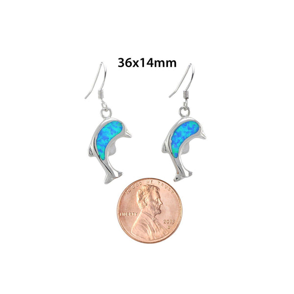 Opal Jumping Dolphin Dangle Earrings 925 Sterling Silver 36mm x 14mm - Jewelryland.com