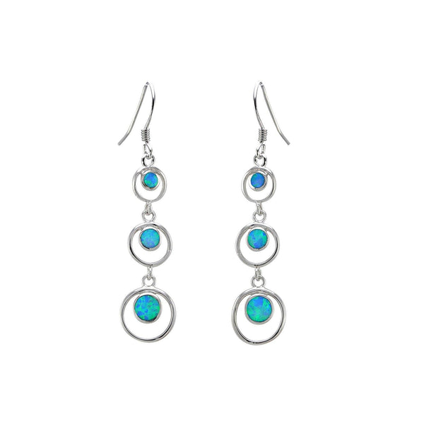 Opal Triple Open Circle Dangle Earrings 925 Sterling Silver 52mm x 11mm - Jewelryland.com