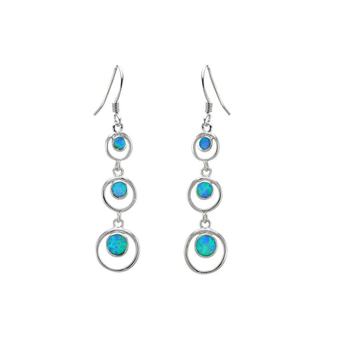 Opal Triple Open Circle Dangle Earrings 925 Sterling Silver 52mm x 11mm - Jewelryland.com