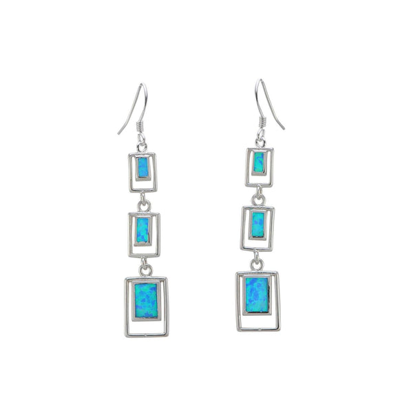 Opal Triple Open Square Dangle Earrings 925 Sterling Silver 55mm x 10mm - Jewelryland.com