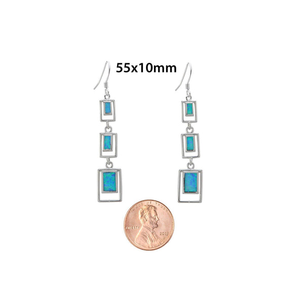 Opal Triple Open Square Dangle Earrings 925 Sterling Silver 55mm x 10mm - Jewelryland.com