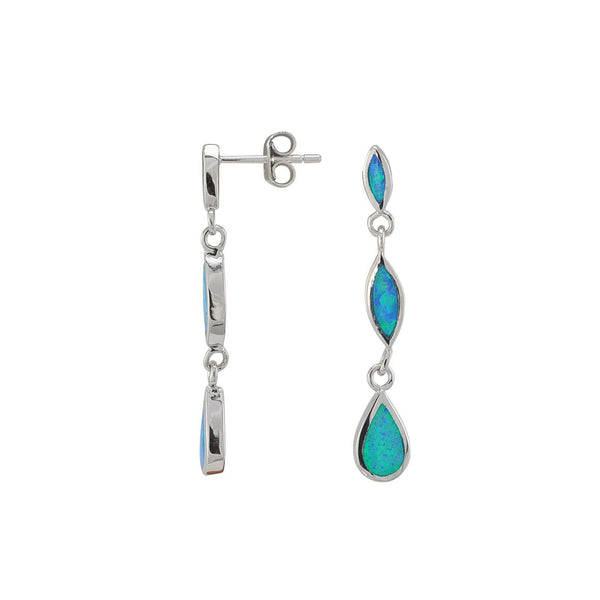 Sterling Silver Opal Triple Drop with Teardrop Dangle Earrings 35mm x 6mm - Jewelryland.com