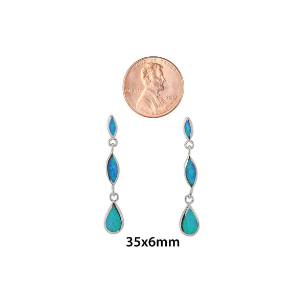 Sterling Silver Opal Triple Drop with Teardrop Dangle Earrings 35mm x 6mm - Jewelryland.com