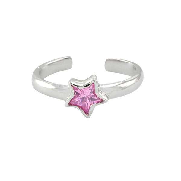 925 Sterling Silver Toe Ring Pink CZ Star Adjustable - Jewelryland.com