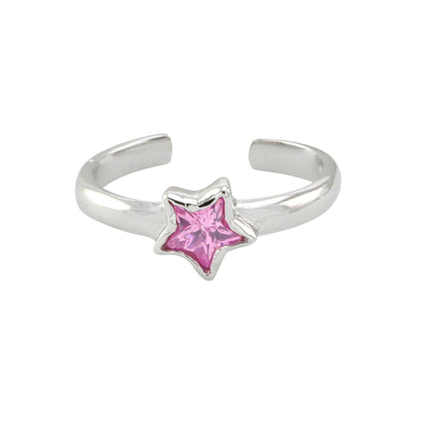 925 Sterling Silver Toe Ring Pink CZ Star Adjustable - Jewelryland.com