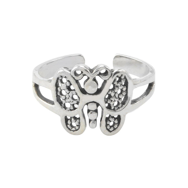 Sterling Silver Toe Ring Ornate Butterfly Adjustable - Jewelryland.com