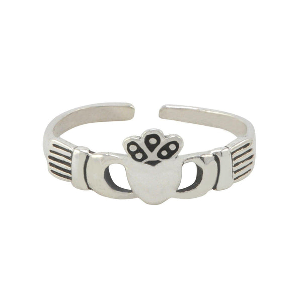 Sterling Silver Thin Plain Irish Claddagh Toe Ring Adjustable - Jewelryland.com