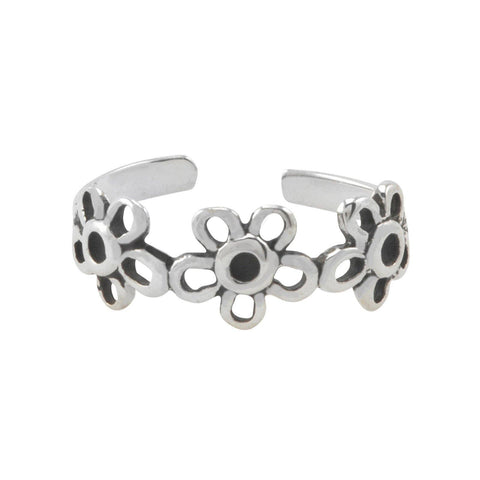 Sterling Silver Adjustable Toe Ring Triple Daisy Flower - Jewelryland.com