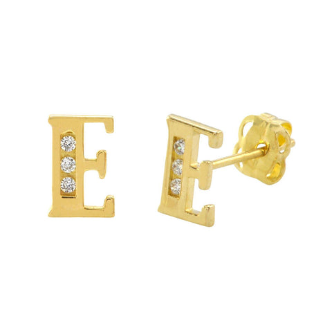 10k Yellow Gold Letter E Initial Stud Earrings Cubic Zirconia 7mm - Jewelryland.com