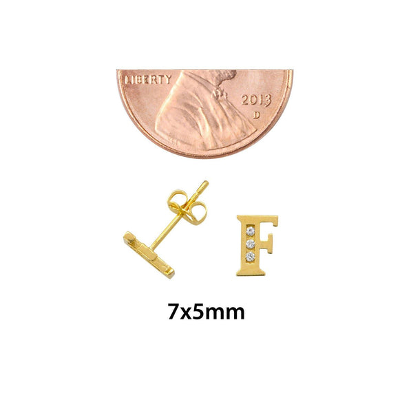 10k Yellow Gold Letter F Initial Stud Earrings Cubic Zirconia 7mm - Jewelryland.com