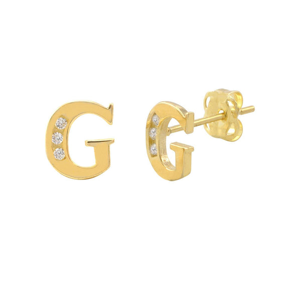10k Yellow Gold Letter G Initial Stud Earrings Cubic Zirconia 7mm - Jewelryland.com