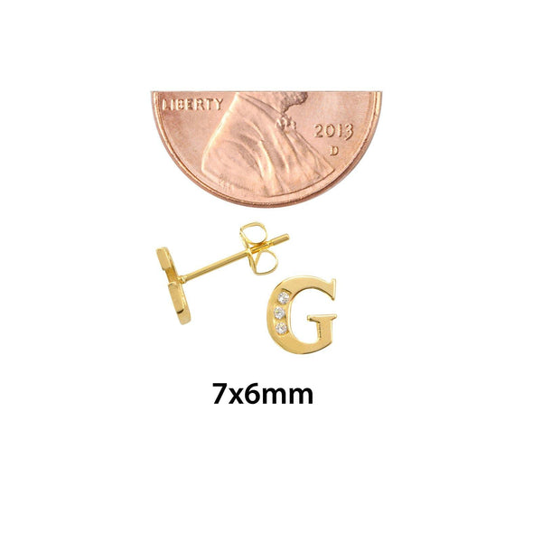 10k Yellow Gold Letter G Initial Stud Earrings Cubic Zirconia 7mm - Jewelryland.com