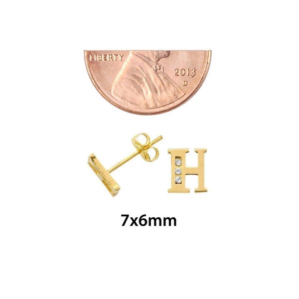 10k Yellow Gold Letter H Initial Stud Earrings Cubic Zirconia 7mm - Jewelryland.com