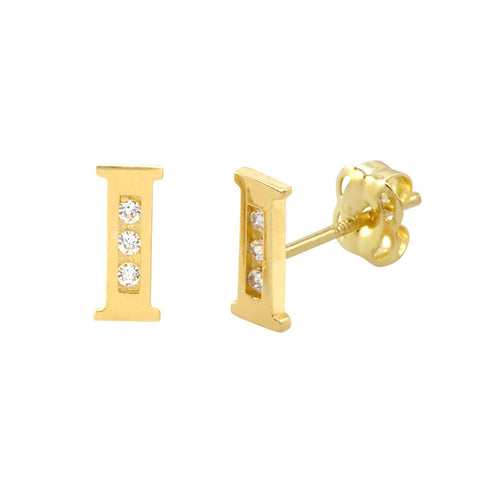 10k Yellow Gold Letter I initial Stud Earrings Cubic Zirconia 7mm - Jewelryland.com