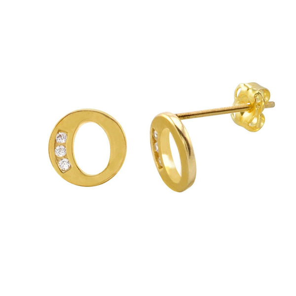 10k Yellow Gold Letter O Initial Stud Earrings Cubic Zirconia 7mm - Jewelryland.com