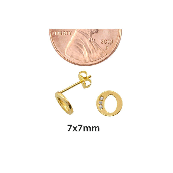 10k Yellow Gold Letter O Initial Stud Earrings Cubic Zirconia 7mm - Jewelryland.com