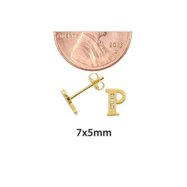 10k Yellow Gold Letter P Initial Stud Earrings Cubic Zirconia 7mm - Jewelryland.com