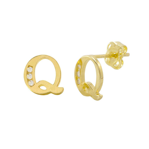 10k Yellow Gold Initial Stud Earrings Letter Q Cubic Zirconia 7mm - Jewelryland.com