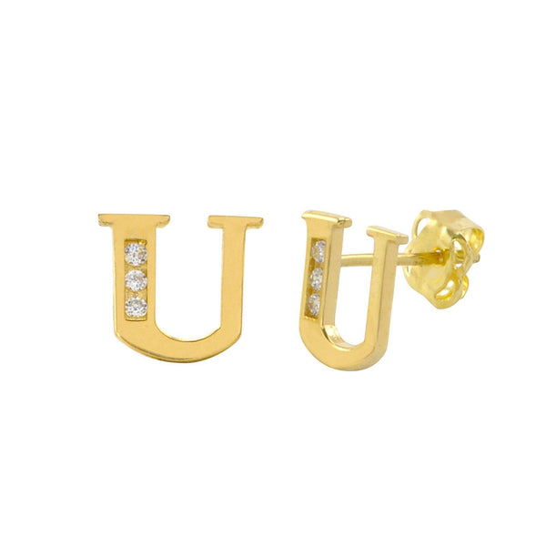 10k Yellow Gold Initial Stud Earrings Letter U Cubic Zirconia 7mm - Jewelryland.com